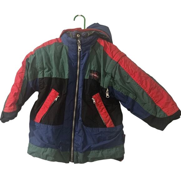 Vintage Gymboree Kids Coat 4T Rainbow Tag 90s Colorblock Winter Jacket Hood - Picture 1 of 7